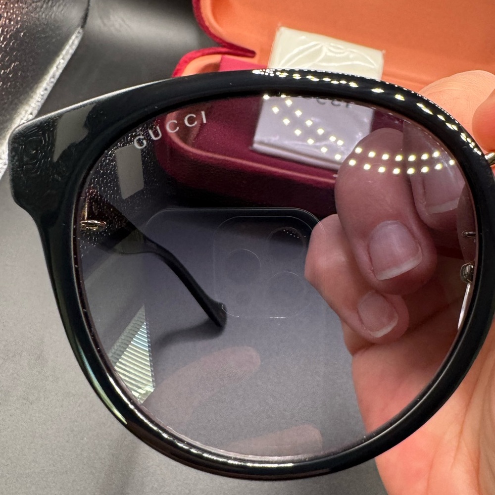 New Gucci GG1027SK 006 Sunglasses Black/Gold/Grey Smoke Gradient Lenses 56mm - Picture 10 of 16